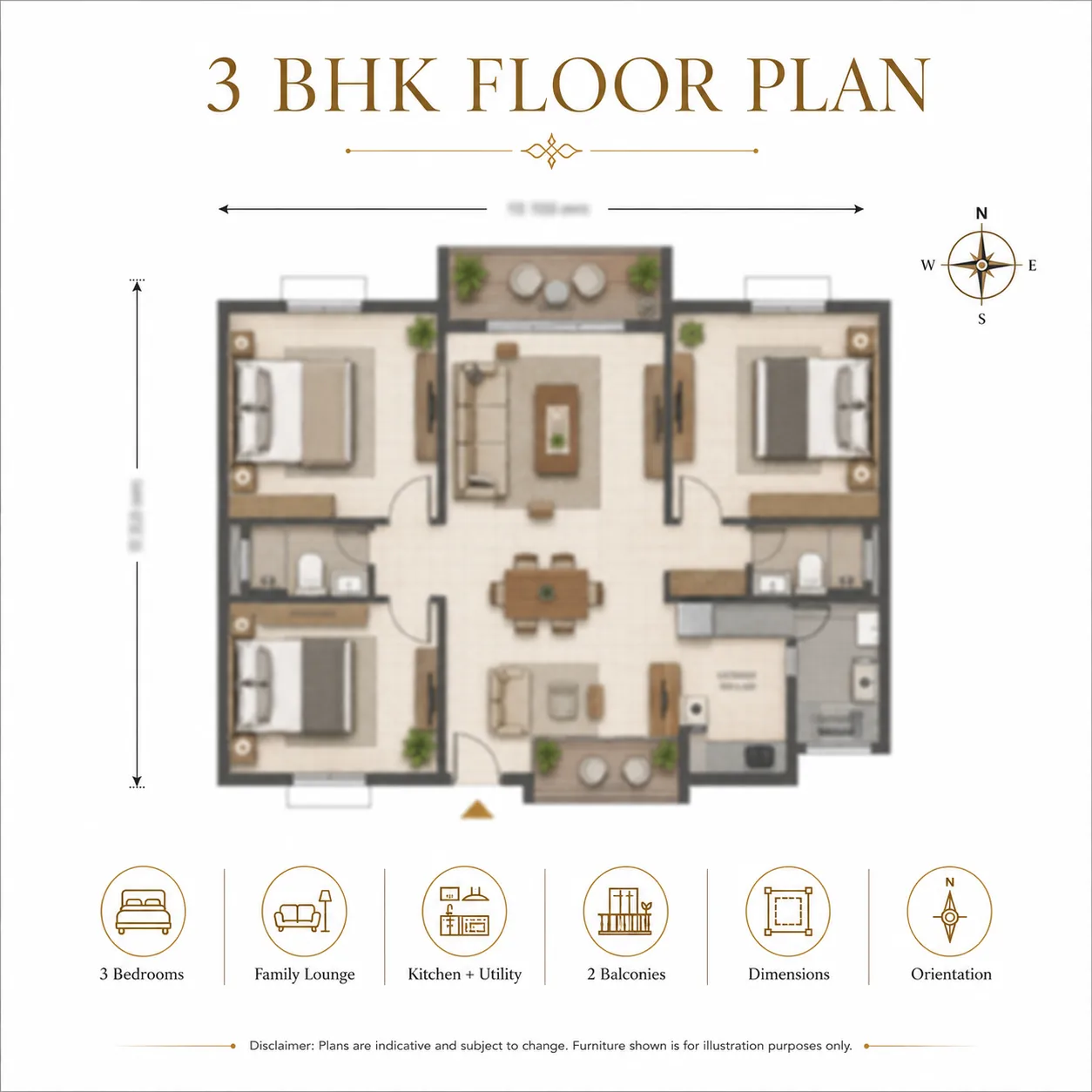 Brigade Old Madras Road 3 BHK floor plan
